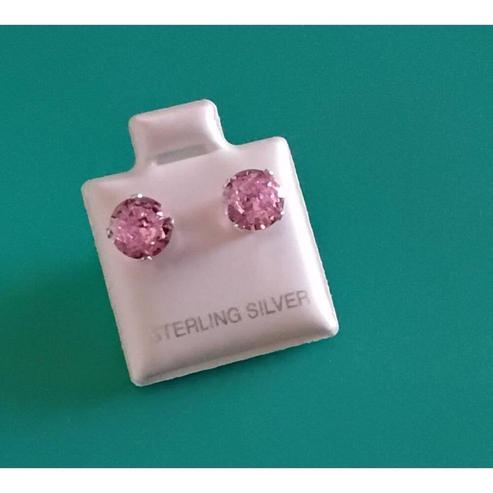 2 Ct. Round Cut Pink Sapphire Stud Earrings~.925 Sterling Silver